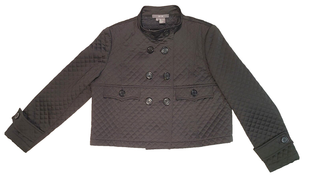 Per Se Women's Black Cropped Quilted Double Breasted Jacket Blazer Size 14 69161